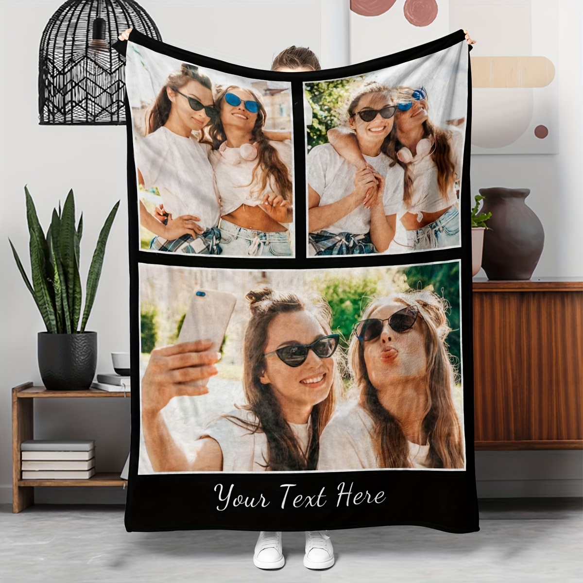 Personalized Design - 3-Photo Custom Photo & Text Flannel Blanket